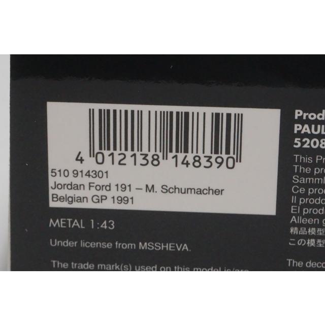 1:43 MINICHAMPS 510914301 Jordan Ford 191 Belgian GP 1991 #32 M. Schumacher model car