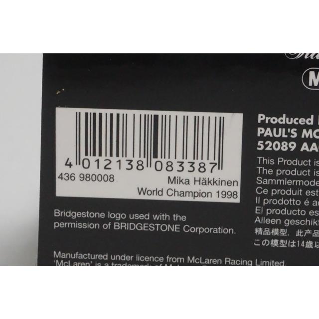 1:43 MINICHAMPS 436980008 McLaren Mercedes MP4/13 World Champion 1998 #8 model car