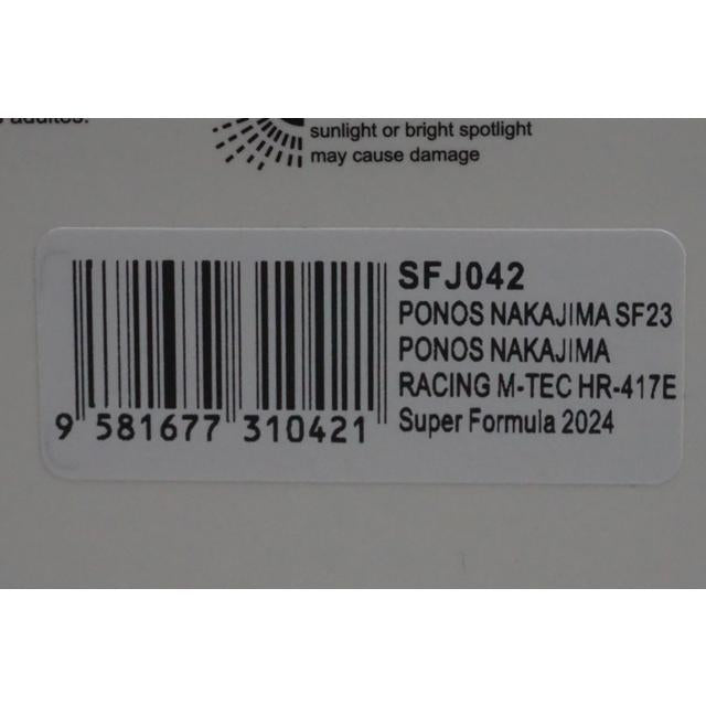1:43 Spark SFJ042 PONOS NAKAJIMA SF23 Racing M-TEC HR417E Super Formula 2024 #64 model car