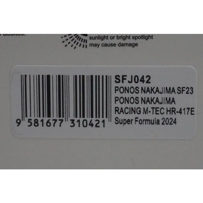 1:43 Spark SFJ042 PONOS NAKAJIMA SF23 Racing M-TEC HR417E Super Formula 2024 #64 model car