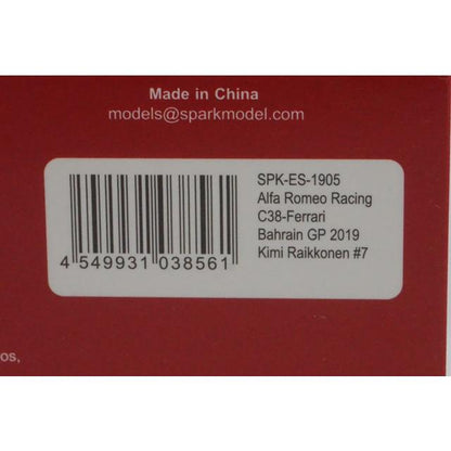 1:43 Spark SPK-ES-1905 Alfa Romeo Racing C38 Ferrari Bahrain GP 2019 #7 model car