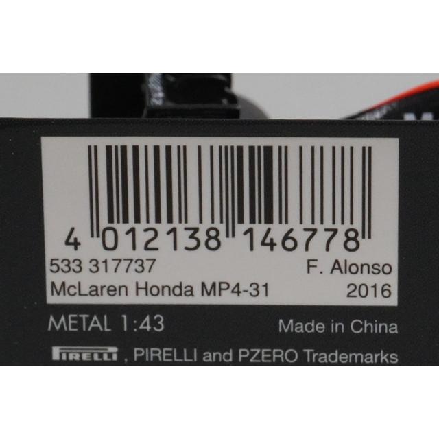 1:43 MINICHAMPS 533317737 MIKILEE McLaren Honda MP4-31 2016 #14 F. Alonso model car