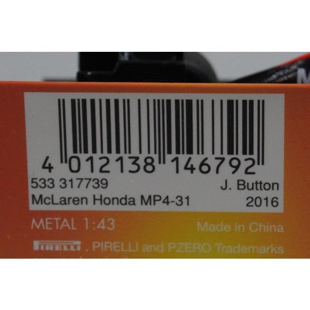 1:43 MINICHAMPS 533317739 MIKILEE McLaren Honda MP4-31 2016 #22 J.Button model car