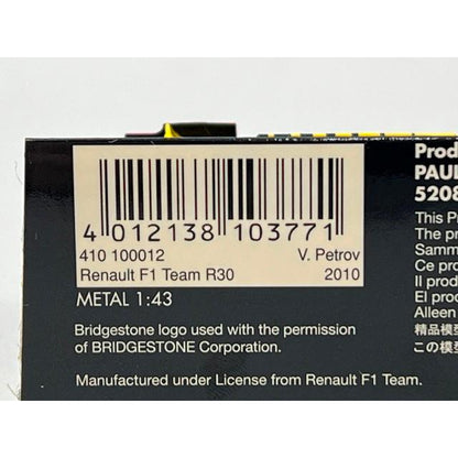 1:43 MINICHAMPS 410100012 Renault F1 Team R30 2010 #12 V.Petrov model car