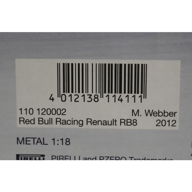 1:18 MINICHAMPS 110120002 Red Bull Racing Renault RB8 2012 #2 M.Weber model car