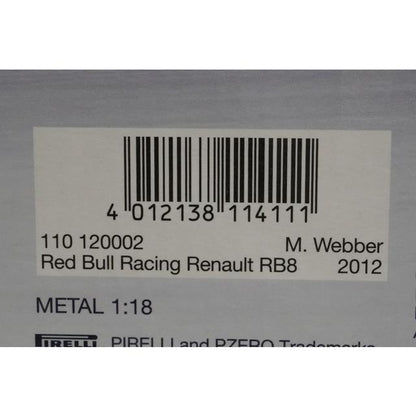 1:18 MINICHAMPS 110120002 Red Bull Racing Renault RB8 2012 #2 M.Weber model car