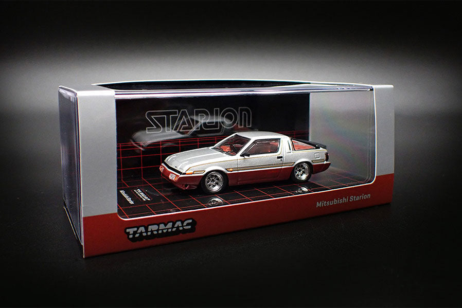 [ Back-order ]  Tarmac Works T64R-055-GRE 1:64 Mitsubishi Starion Silver / Dark Red model car