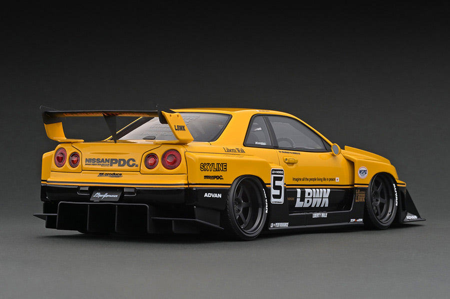 IG2702 ignition model 1:18 Nissan LB-ER34 Super Silhouette Skyline Yellow / Black Resin