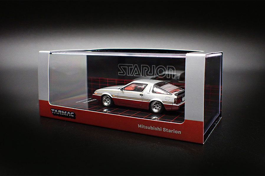 [ Back-order ]  Tarmac Works T64R-055-GRE 1:64 Mitsubishi Starion Silver / Dark Red model car