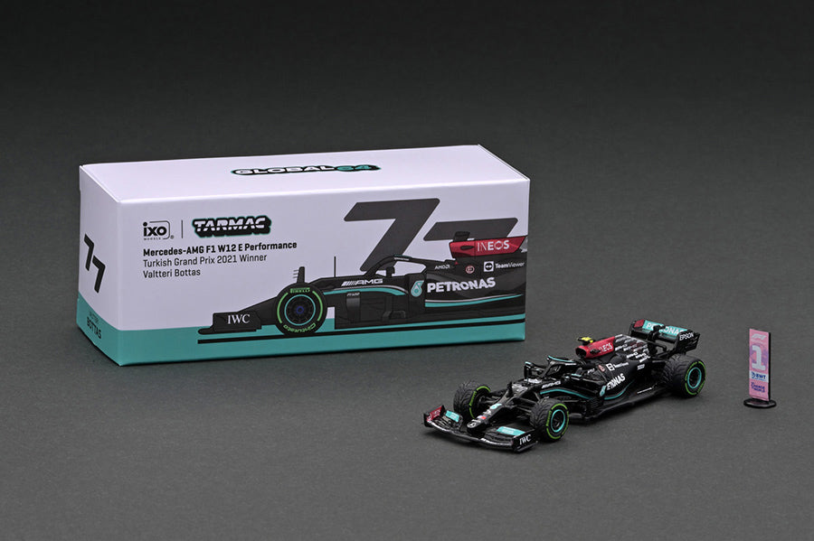 [ Back-order ]  Tarmac Works T64G-F037-VB1 1:64 Mercedes-AMG F1 W12 E Performance Turkish GP 2021 Winner Valtteri Bottas