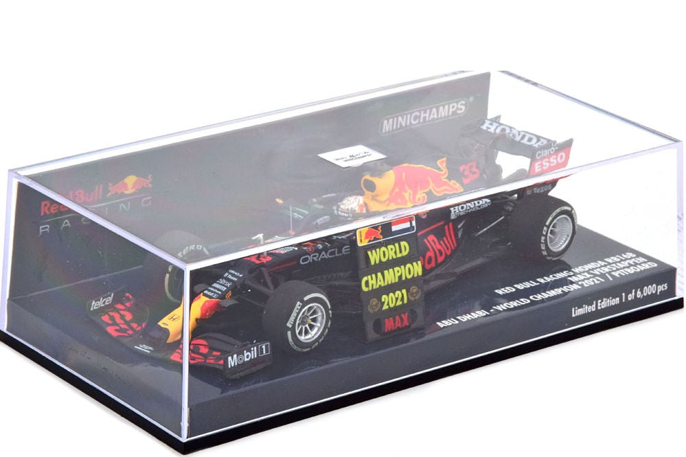 410212333 MINICHAMPS 1:43 Honda Red Bull Racing RB16B M. Verstappen Abu Dhabi GP 2021 Winner World Champion with Pit Board