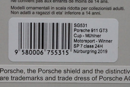 1:43 SPARK SG531 Porsche 911 GT3 Cup Muhlner Motorsport Winner SP 7 class 24h Nurburgring 2019 #62