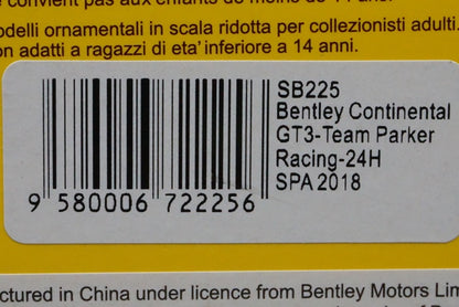 1:43 SPARK SB225 Bentley Continental GT3 Team Parker Racing #31 24h SPA 2018 model car