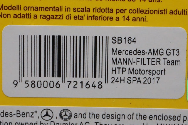 1:43 SPARK SB164 Mercedes AMG GT3 MANN-FILTER Team HTP Motorsport #48 24h SPA 2017