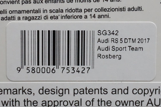 1:43 SPARK SG342 Audi RS 5 DTM #53 2017 Audi Sport Team Rosberg Jamie Green