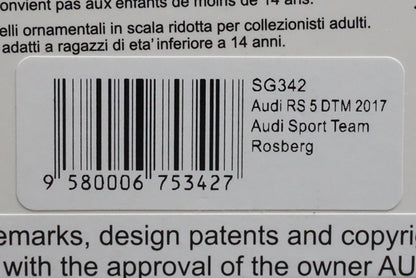 1:43 SPARK SG342 Audi RS 5 DTM #53 2017 Audi Sport Team Rosberg Jamie Green