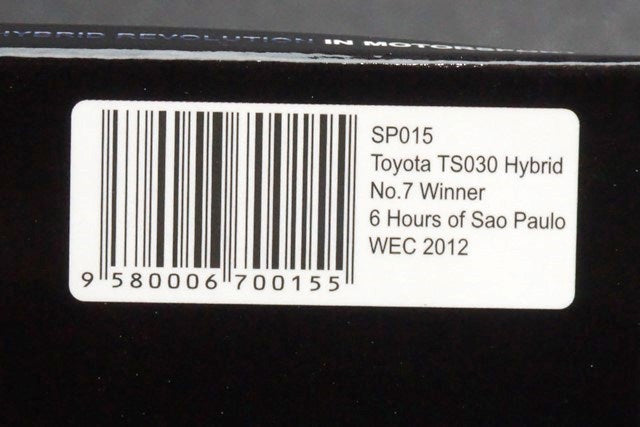 1:43 SPARK SP015 Toyota TS030 Hybrid WEC 6h Sao Paulo 2012 Winner #7