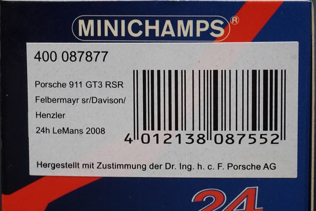 1:43 MINICHAMPS 400087877 Porsche 911 GT3 RSR Le Mans 24h 2008 #77 Felbermayr sr/Davison/Henzler