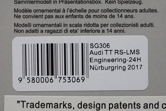 1:43 SPARK SG306 Audi TT RS-LMSEngineering 24h Nurburgring #89