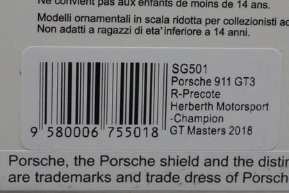 1:43 SPARK SG501 Porsche 911 GT3 #99 Herberth Motorsport Champion GT Masters 2018