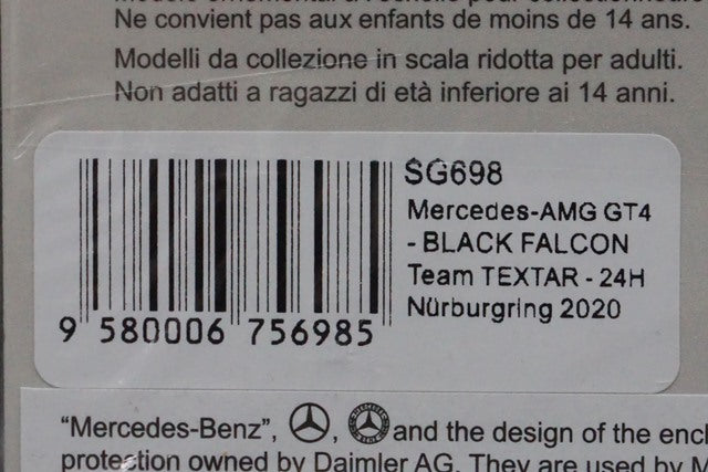 1:43 SPARK SG698 Mercedes AMG GT4 BLACK FALCON Team TEXTAR Nurburgring 24h 2020 #38