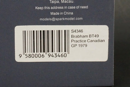 1:43 SPARK S4346 Brabham BT49 Practice Canadian GP N.Lauda 1979 #5