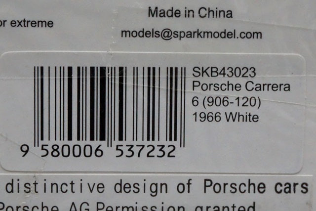 1:43 SPARK SKB43023 Porsche Carrera 6 906-120 1966 White