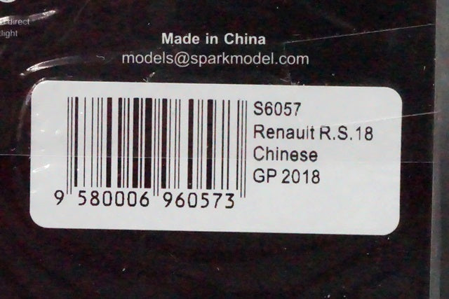 1:43 SPARK S6057 Renault R.S.18 China GP 2018 #27 N.Hulkenberg