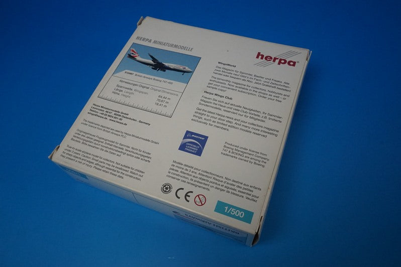 1:500 B747-400 British Airways G-BNLX 512497 Herpa airplane model