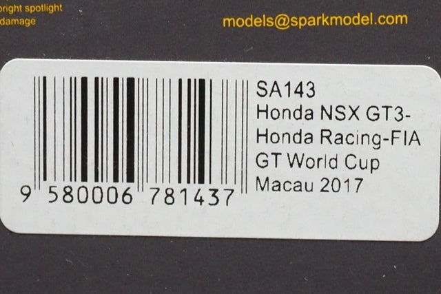 1:43 SPARK Honda NSX GT3 No.84 Honda Racing FIA GT World Cup Macau2017 model car