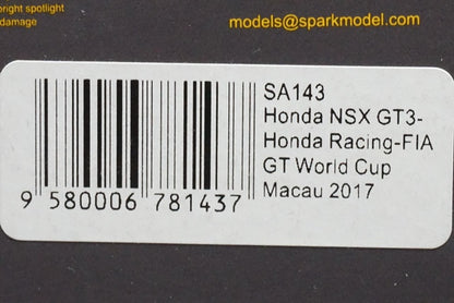 1:43 SPARK Honda NSX GT3 No.84 Honda Racing FIA GT World Cup Macau2017 model car