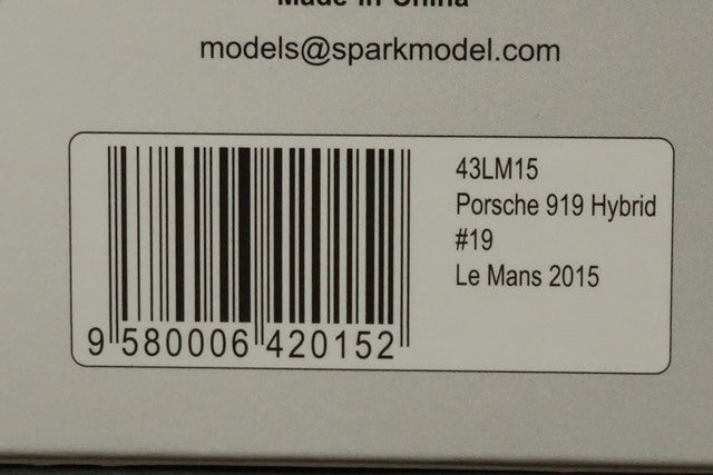 1:43 SPARK 43LM15 Porsche 919 Hybrid Porsche Team LMP1 Le Mans Winner 2015 #19