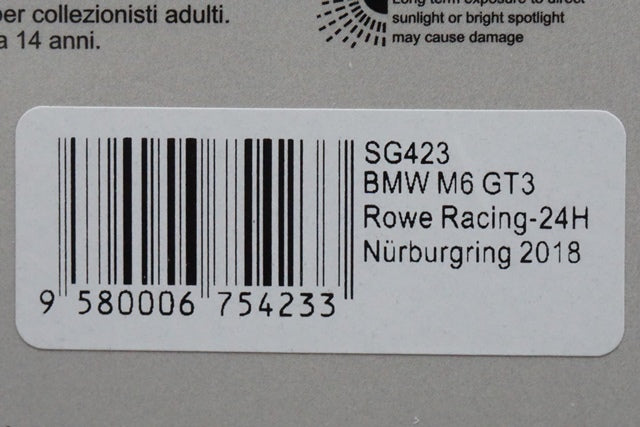 1:43 SPARK SG423 BMW M6 GT3 Rowe Racing Nurburgring 24h Nurburgring 2018 #99 model car