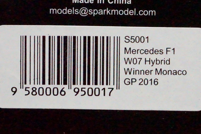 1:43 SPARK S5001 Mercedes F1 W07 Hybrid Monaco GP 2016 Winner #44 L.Hamilton