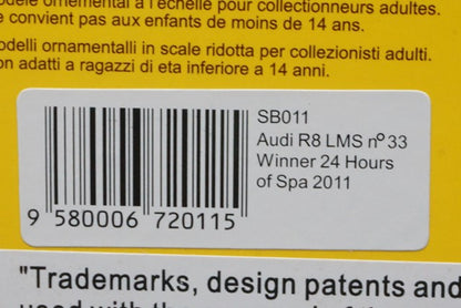 1:43 SPARK SB011 Audi R8 LMS SPA 24h Winner 2011 #33 model car