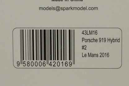 1:43 SPARK 43LM16 Porsche 919 Hybrid HY Porsche Team Le Mans Winner 2016 #2