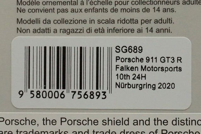 1:43 SPARK SG689 Porsche 911 GT3 R Falken Motorsports Nurburgring 24h 2020 #44