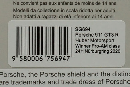 1:43 SPARK SG694 Porsche 911 GT3R Huber Motorsport Pro-AM Class Winner Nurburgring 24h 2020 #25