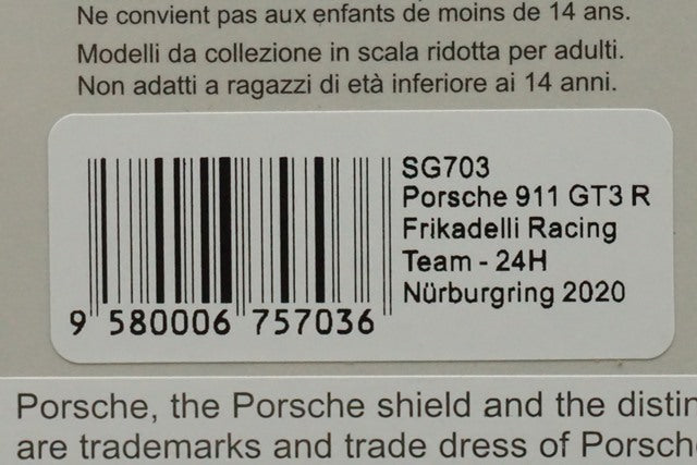 1:43 SPARK SG703 Porsche 911 GT3R Frikadelli Racing Team Nurburgring 24h 2020 #30