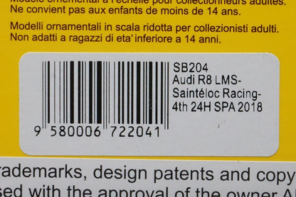 1:43 SPARK SB204 Audi R8 LMS Sainteloc Racing SPA 24h 2018 #25 model car