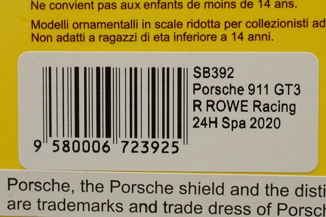 1:43 SPARK SB392 Porsche 911 GT3 R #99 ROWE Racing 24h SPA 2020 model car