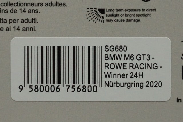 1:43 SPARK SG680 BMW M6 GT3 #99 ROWE RACING Nurburgring 24h victory 2020 #99