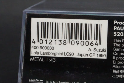 1:43 MINICHAMPS 400900030 Espo Larousse Lola Lamborghini LC90 Japanese GP 1990 #30 Aguri Suzuki