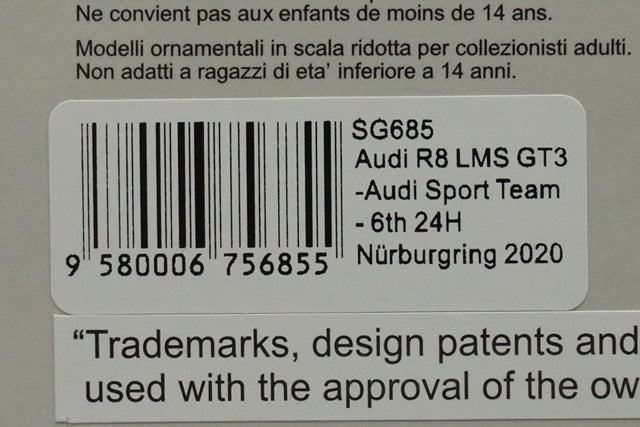 1:43 SPARK SG685 Audi R8 LMS GT3 Audi Sport Team Nurburgring 24h 2020 #29