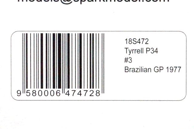 1:18 SPARK 18S472 Tyrrell P34 Brazilian GP 1977 #3 R.Peterson