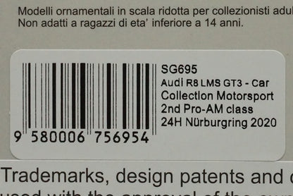 1:43 SPARK SG695 Audi R8 LMS GT3 Car Collection Motorsport 2nd Pro-AM class Nurburgring 24h 2020 #7