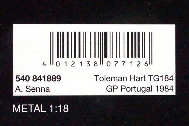 1:18 MINICHAMPS 540841889 Toleman Hart TG184 Portuguese GP 1984 #19 A.Senna