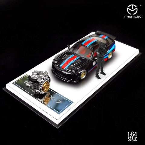 TM Time Micro 1:64 Mazda RX-7 MARTINI Black with Engine&Figures model car