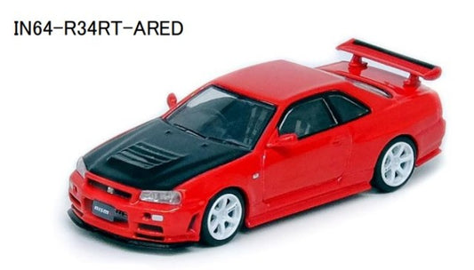 IN64-R34RT-ARED INNO MODELS 1:64 Nissan Skyline GT-R R34 R-TUNE Active Red Carbon Bonnet