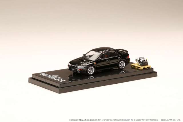 HJ642013ABK Hobby JAPAN 1:64 Subaru Impreza WRX (GC8) 1992 w/Engine Display Model Black Mica